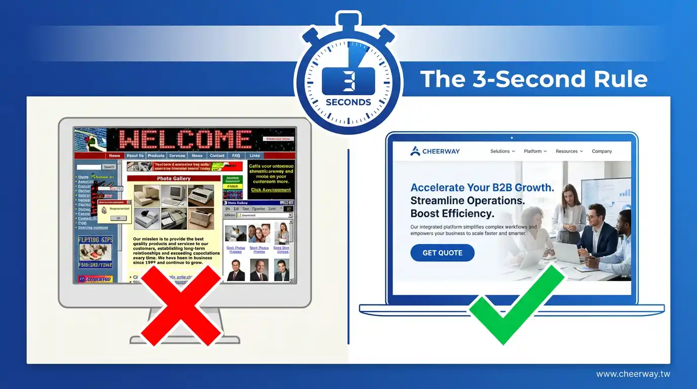 B2B網站首頁設計法則，三秒留住採購！